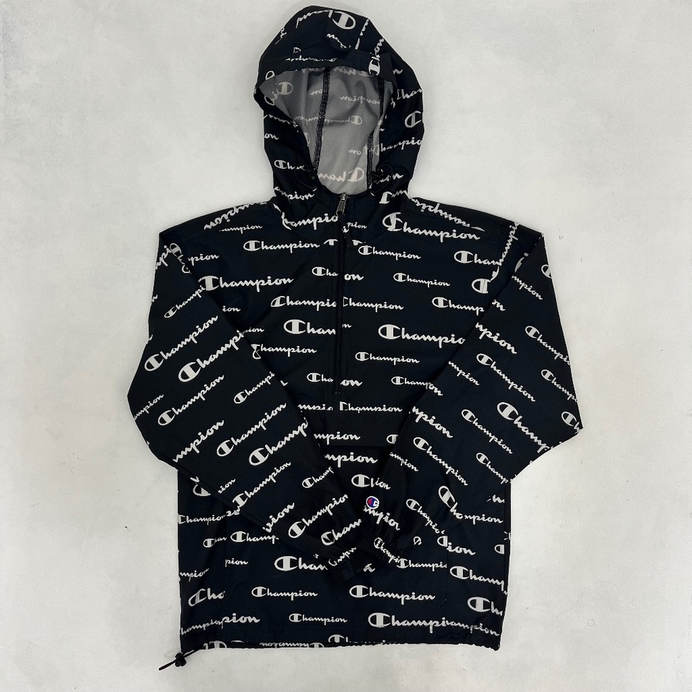 Champion Mens Size‎ X-Small Hooded Jacket Black Long Sleeve Monogram Windbreaker